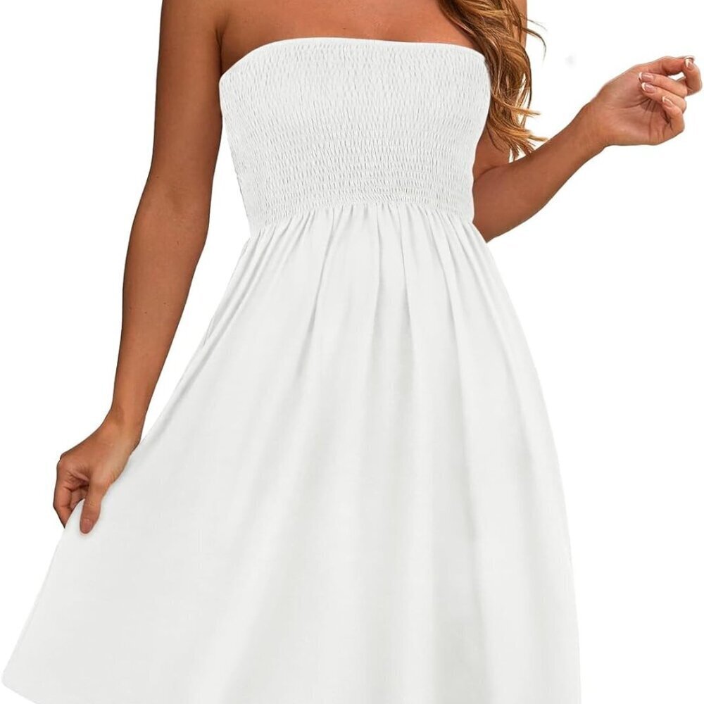 Women Summer Dress Cotton Blend Strapless A-Line Above Knee Cover Up
